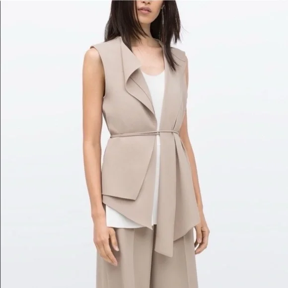 ZARA Asymmetrical Sleeveless Vest with Tie Front - Picture 1 of 13